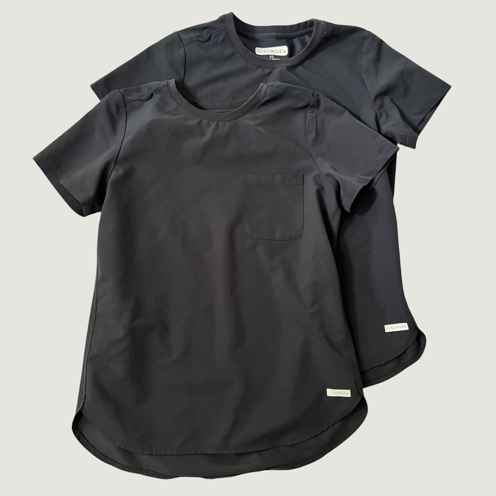 ReSURGE‎ Scrub Top Set of 2 Charcoal Gray Chest Pocket Curved Hem XS